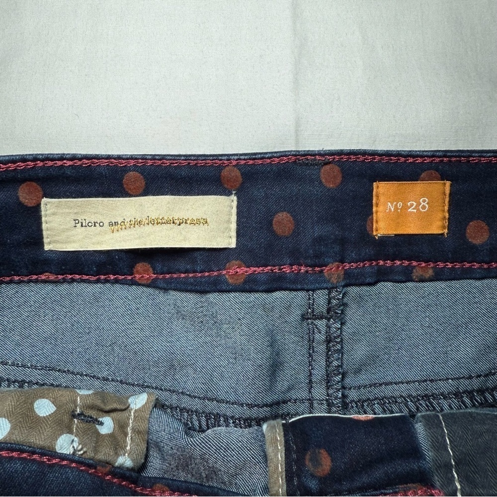 PILCRO & the Letterpress 28 Blue Denim Polka Dots Pencil Skirt Anthropologie - Picture 3 of 8